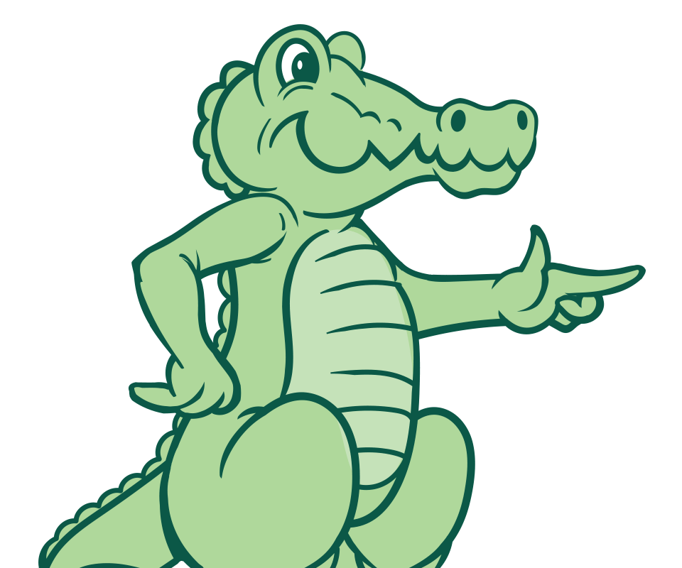 Pottery Bayou animated alligator mascot